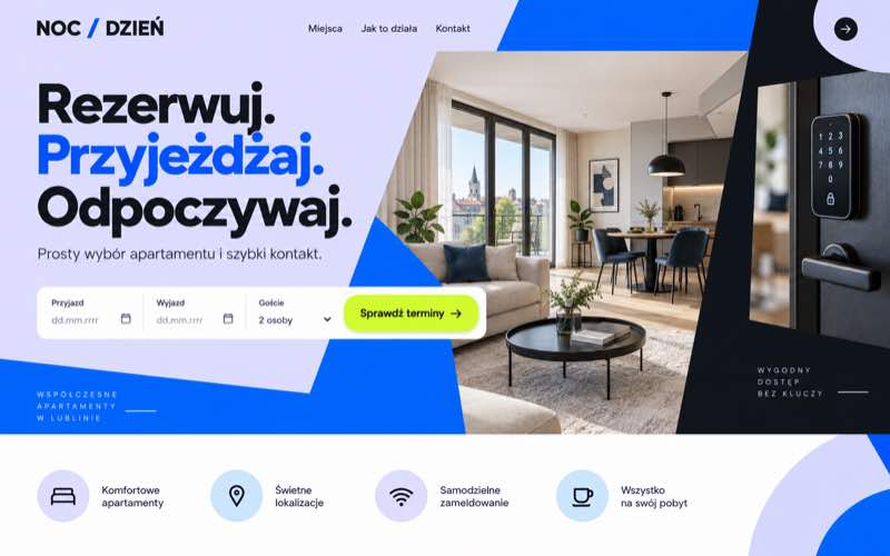 Przykładowy projekt strony apartamentów w nowoczesnym stylu cyfrowym