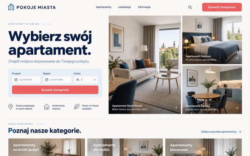 Przykładowy projekt strony apartamentów jako modularny katalog
