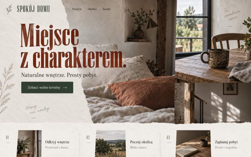 Koncepcja strony apartamentu w rustykalnym stylu rzemieślniczym