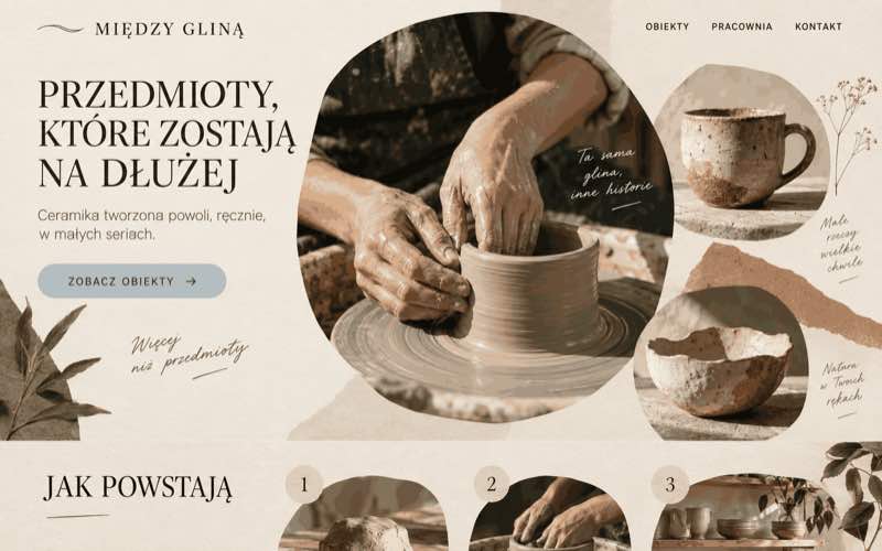 Przykładowy projekt ciepłej rzemieślniczej strony ceramiczki