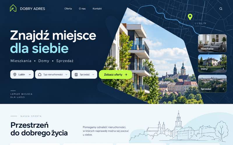 Koncepcja strony biura nieruchomości — nowoczesny kierunek cyfrowy
