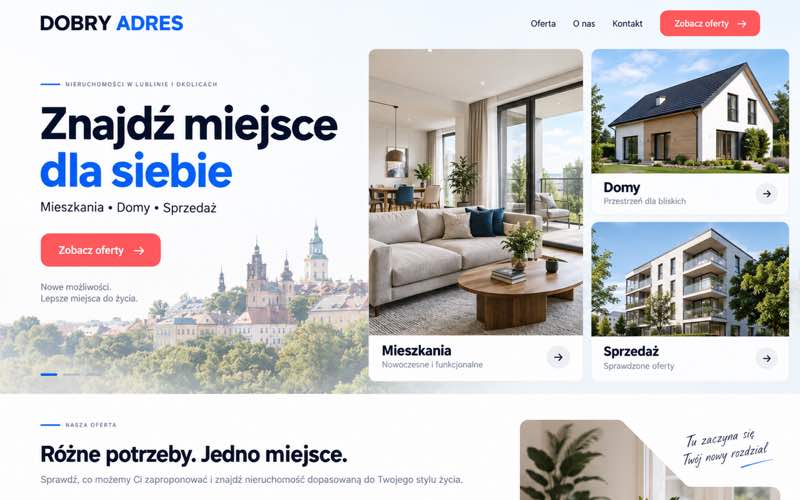 Przykładowy projekt strony biura nieruchomości — modularna prezentacja oferty