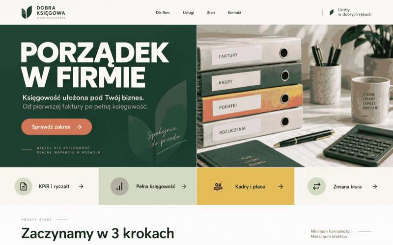 Przykładowy projekt strony biura rachunkowego z modularną prezentacją usług