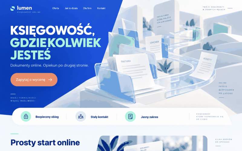Koncepcja strony biura rachunkowego online w nowoczesnym cyfrowym stylu