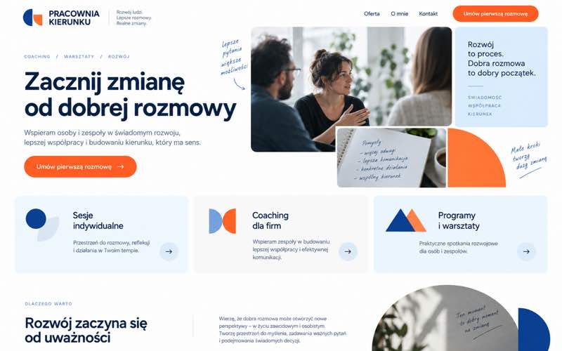 Przykładowy projekt strony coacha lub coachki — modularna prezentacja oferty