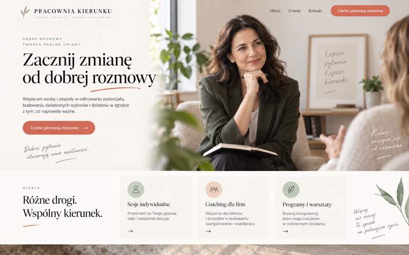 Koncepcja strony coacha lub coachki — spokojny styl osobistego eksperta