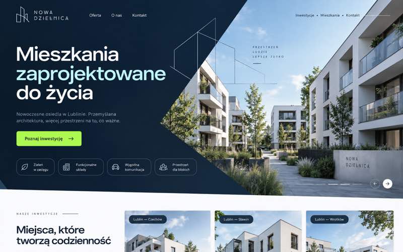 Koncepcja strony dewelopera — nowoczesny kierunek cyfrowy