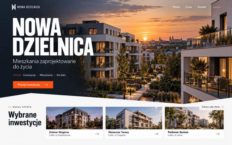 Przykładowy projekt strony dewelopera — wyrazisty kierunek lidera kategorii