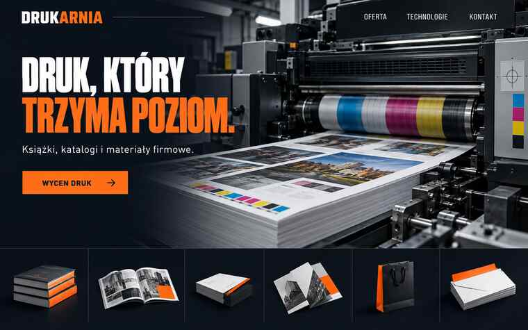 Koncepcja strony drukarni w wyrazistym stylu przemysłowym
