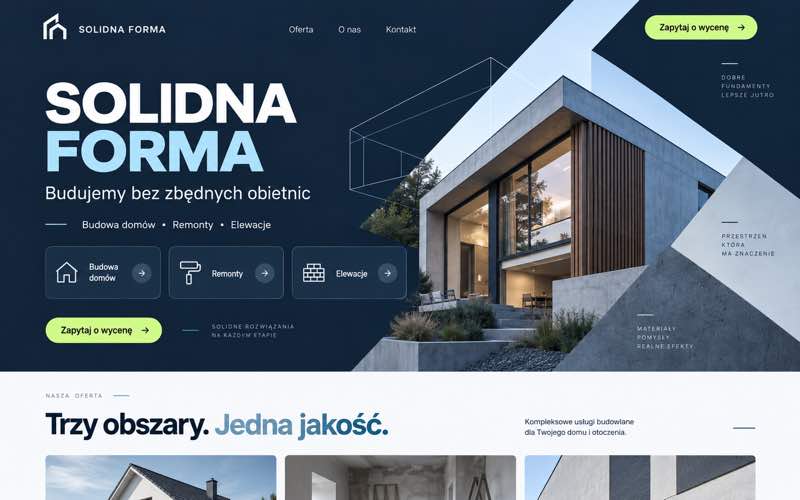 Koncepcja strony firmy budowlanej — nowoczesny kierunek cyfrowy