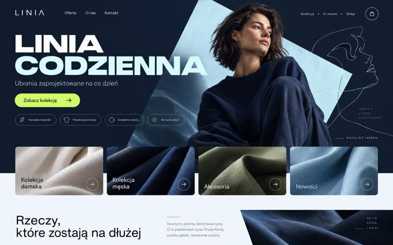 Koncepcja strony firmy odzieżowej — nowoczesny kierunek cyfrowy
