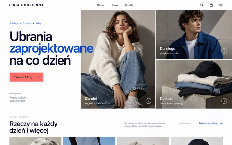 Przykładowy projekt strony firmy odzieżowej — modularna prezentacja oferty