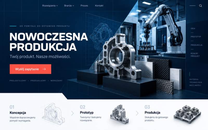 Koncepcja strony firmy produkcyjnej — nowoczesny geometryczny styl cyfrowy