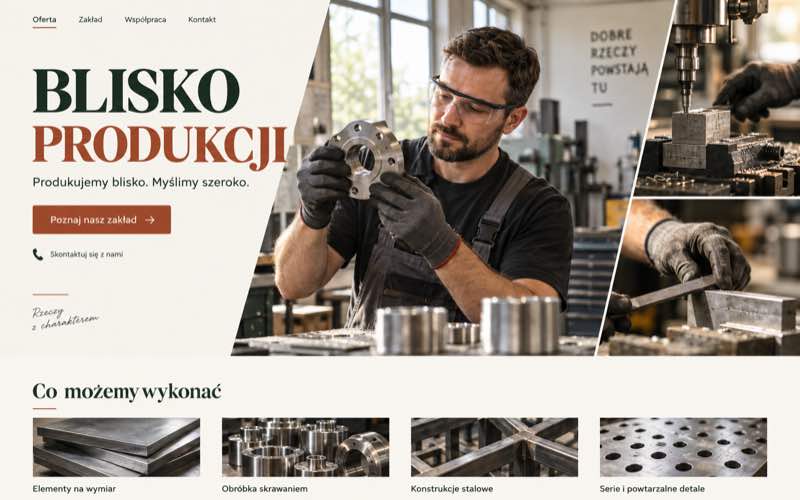Przykładowy projekt strony firmy produkcyjnej — ciepły styl lokalnego zakładu