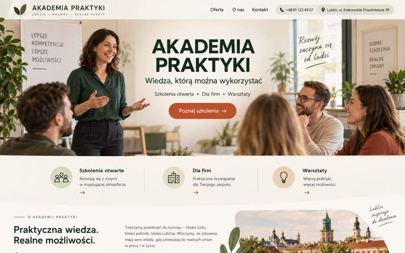 Koncepcja strony firmy szkoleniowej — nowoczesny kierunek cyfrowy