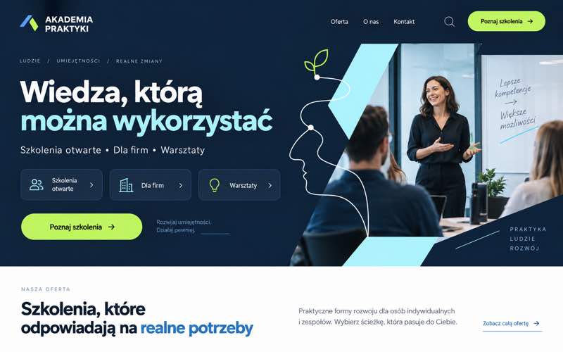 Przykładowy projekt strony firmy szkoleniowej — ciepły lokalny kierunek