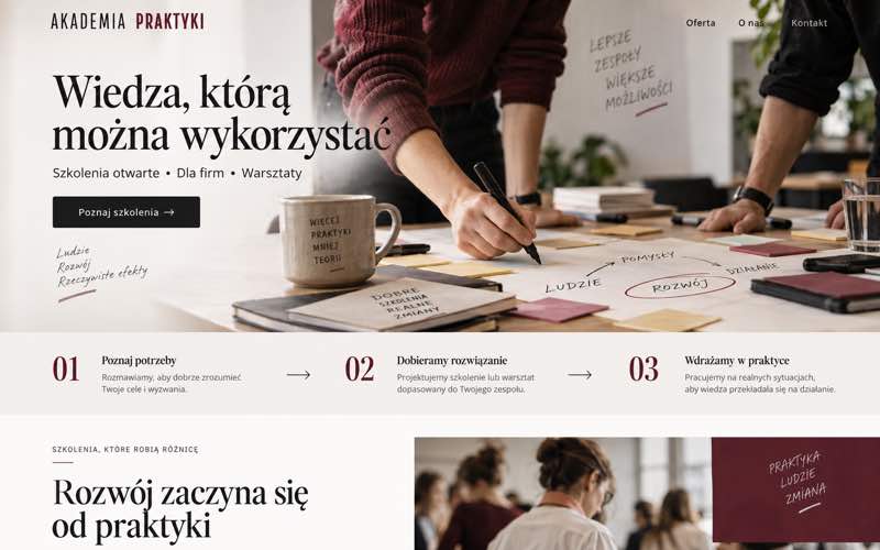 Przykładowy projekt strony firmy szkoleniowej — modularna prezentacja oferty