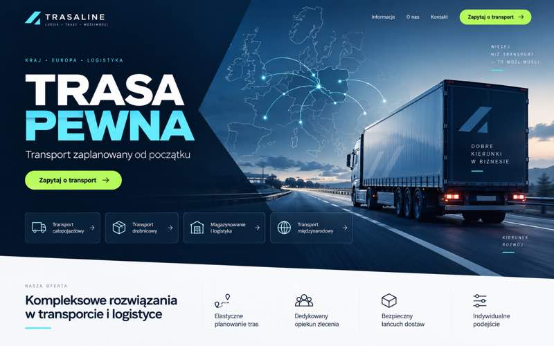 Koncepcja strony firmy transportowej — nowoczesny kierunek cyfrowy