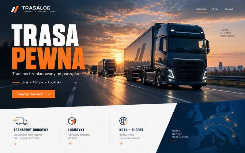 Przykładowy projekt strony firmy transportowej — wyrazisty kierunek lidera kategorii