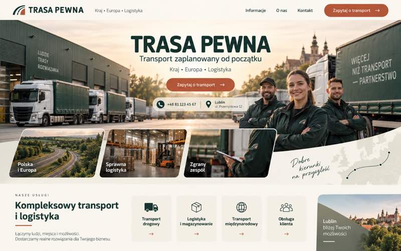 Przykładowy projekt strony firmy transportowej — ciepły lokalny kierunek