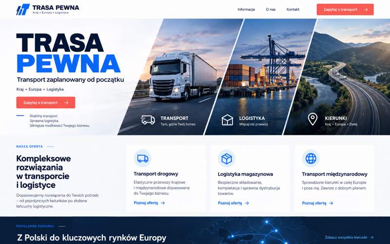 Przykładowy projekt strony firmy transportowej — modularna prezentacja oferty