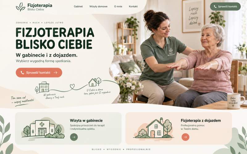 Przykładowy projekt strony fizjoterapii lokalnej i wizyt domowych