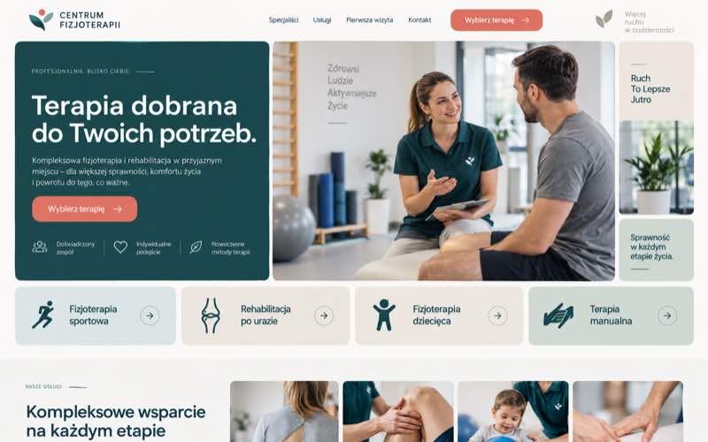 Przykładowy projekt strony centrum fizjoterapii w modularnym stylu