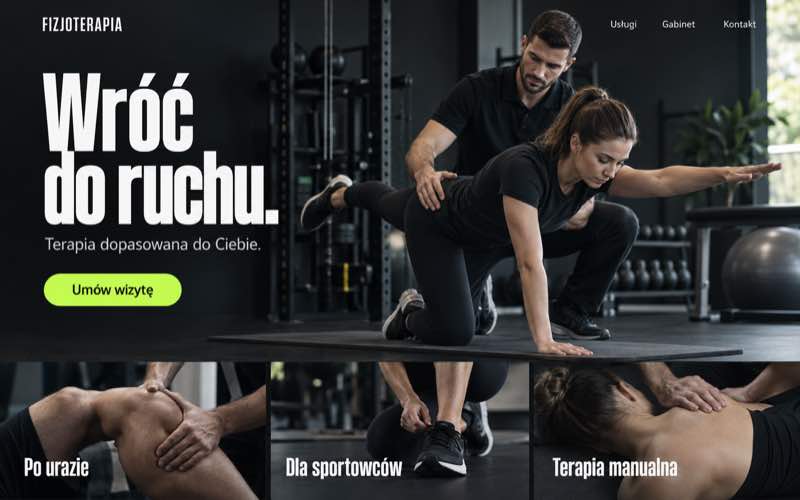 Przykładowy projekt strony fizjoterapeuty w wyrazistym, sportowym stylu