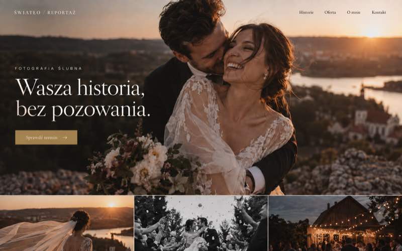 Przykładowy projekt strony fotografa ślubnego w kinowym stylu premium