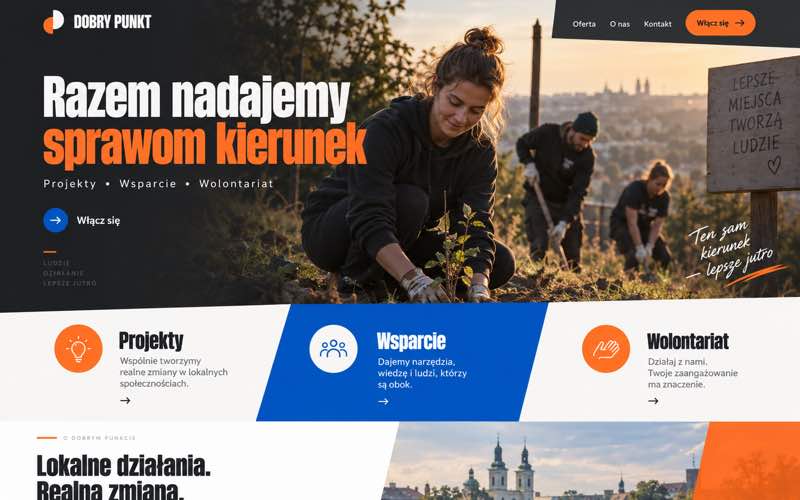 Przykładowy projekt strony fundacji — wyrazisty kierunek lidera kategorii