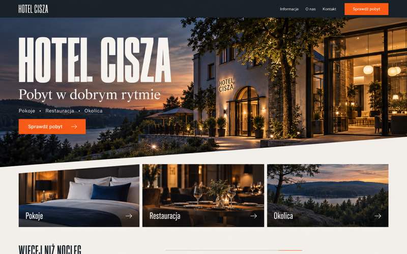 Przykładowy projekt strony hotelu — wyrazisty kierunek lidera kategorii