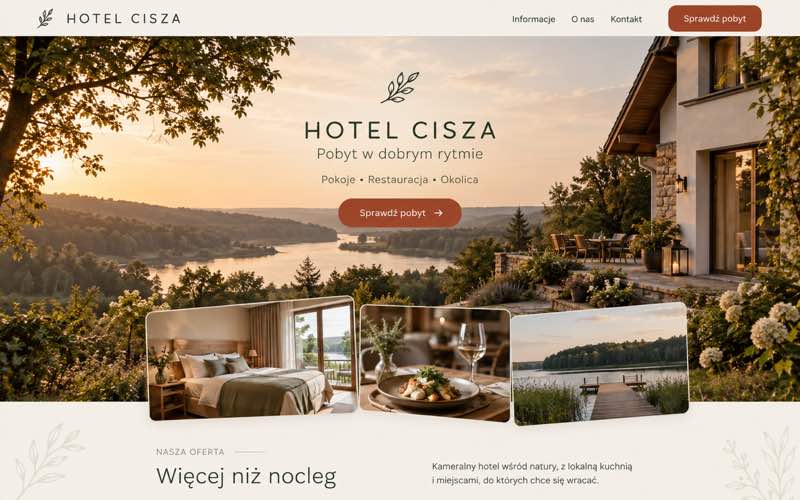 Przykładowy projekt strony hotelu — ciepły lokalny kierunek