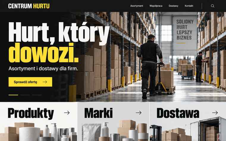 Przykładowy projekt strony hurtowni w wyrazistym industrialnym stylu