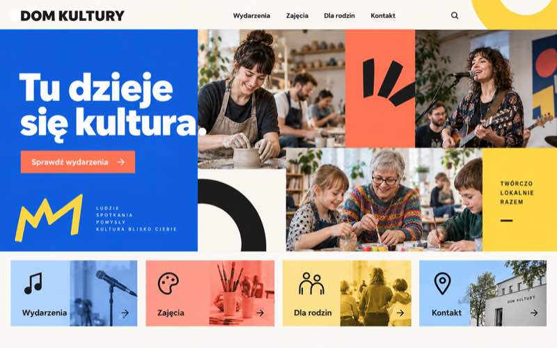 Przykładowy projekt strony domu kultury w energetycznym stylu modularnym