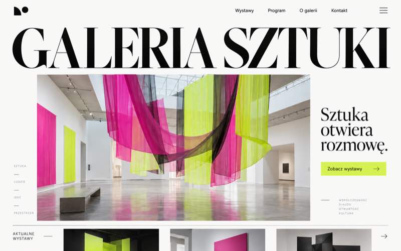 Koncepcja strony galerii sztuki w odważnym awangardowym stylu