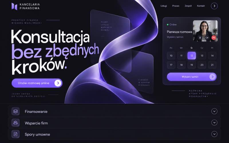 Koncepcja strony kancelarii finansowej w nowoczesnym stylu konsultacji online