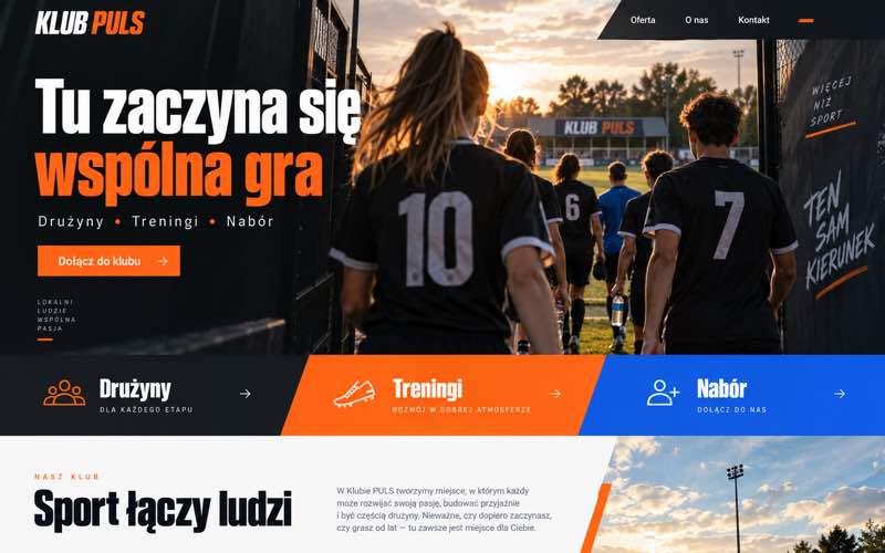 Przykładowy projekt strony klubu sportowego — wyrazisty kierunek lidera kategorii