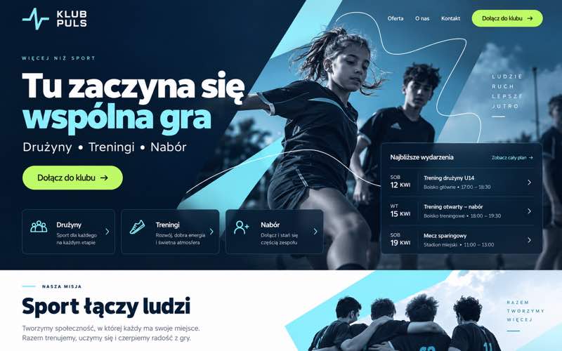 Przykładowy projekt strony klubu sportowego — ciepły lokalny kierunek