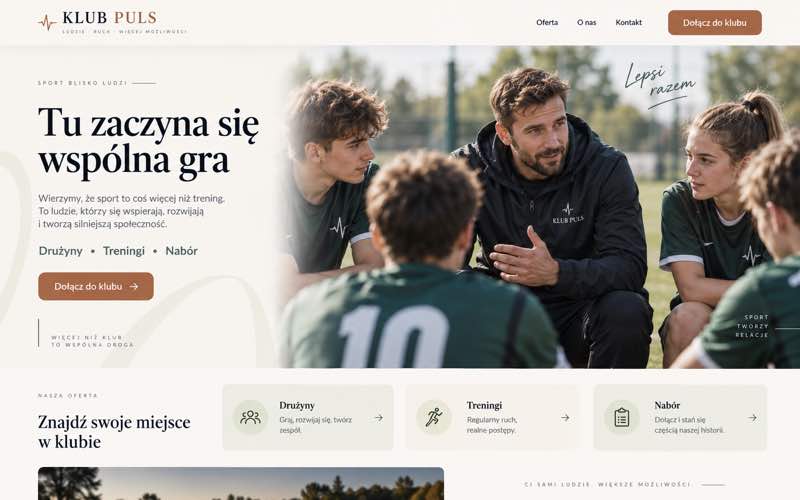 Przykładowy projekt strony klubu sportowego — modularna prezentacja oferty