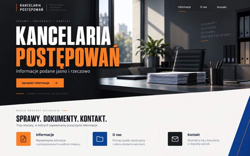 Przykładowy projekt strony kancelarii komorniczej — wyrazisty kierunek lidera kategorii