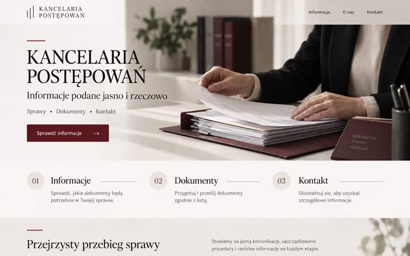 Koncepcja strony kancelarii komorniczej — dokumentalny styl procesu i pracy