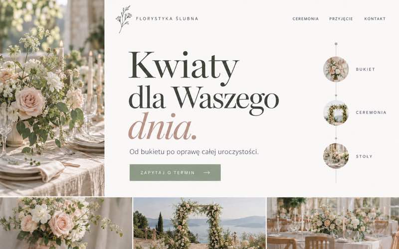 Przykładowy projekt strony florystyki ślubnej w lekkim, eleganckim stylu
