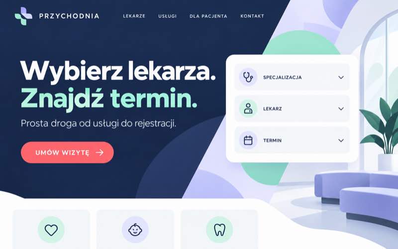 Przykładowy projekt strony przychodni z nowoczesną ścieżką rejestracji