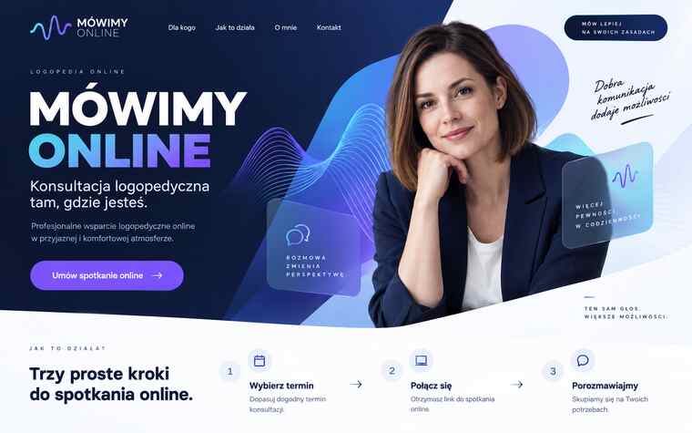 Koncepcja strony logopedy z konsultacjami online w nowoczesnym stylu