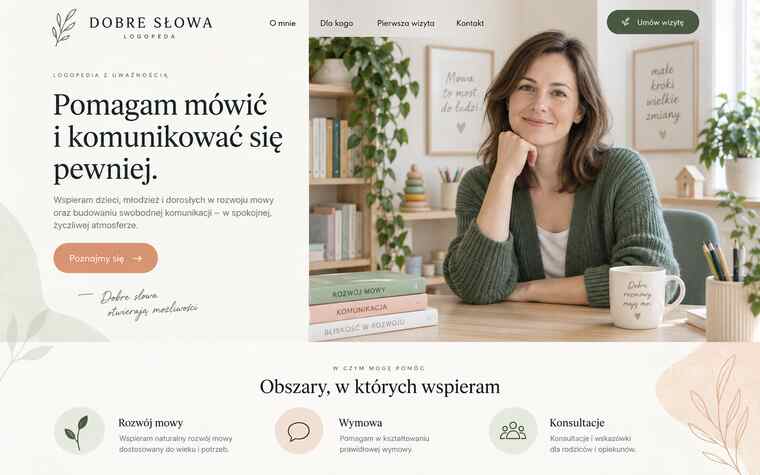 Koncepcja strony logopedy w spokojnym stylu osobistego eksperta