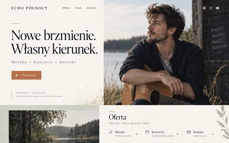 Koncepcja strony muzyka — spokojny styl osobistego eksperta