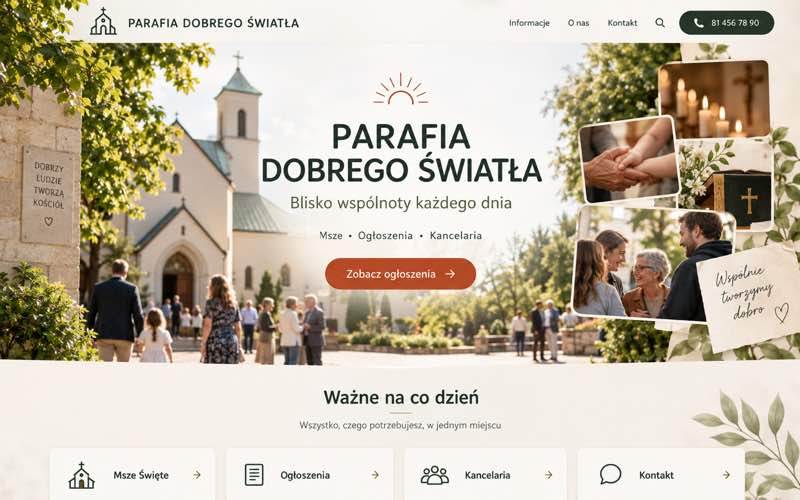 Przykładowy projekt strony parafii — ciepły lokalny kierunek