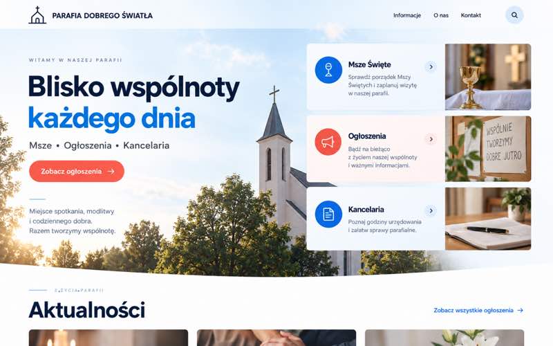 Przykładowy projekt strony parafii — modularna prezentacja oferty