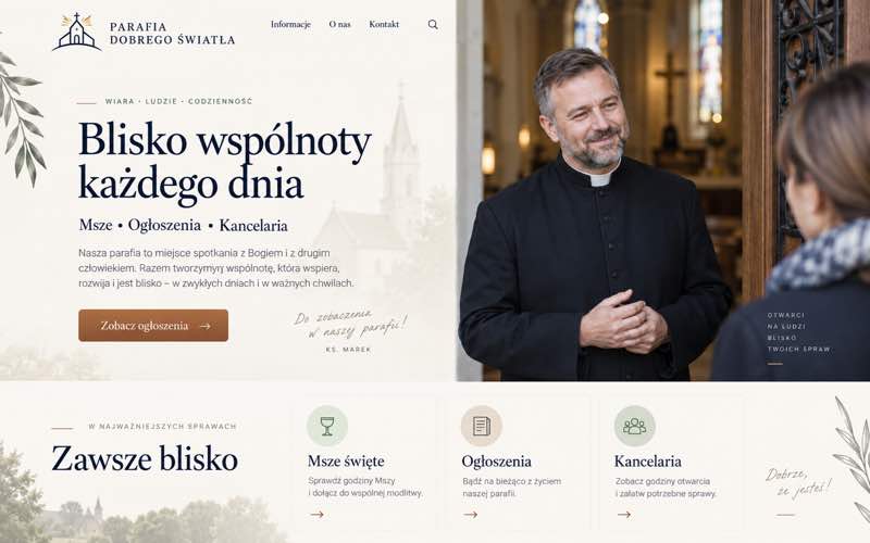 Koncepcja strony parafii — spokojny styl osobistego eksperta