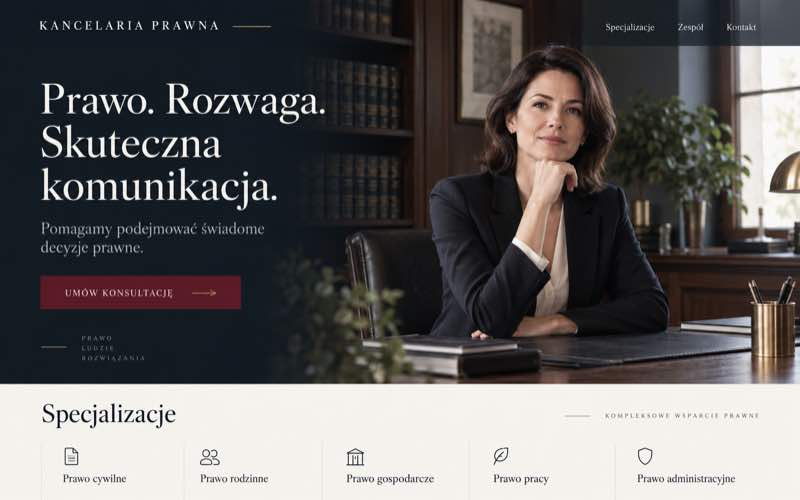 Przykładowy projekt strony kancelarii w eleganckim stylu dziedzictwa